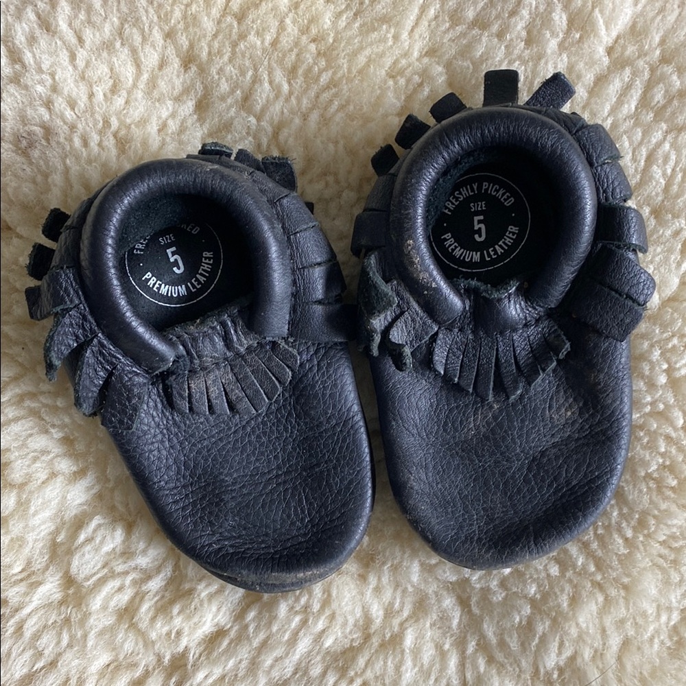 Freshly Picked Black Leather Kids Moccasins